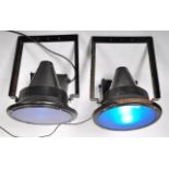 PAIR OF METAL CASED THEATER SPOTLIGHTS HAVING BLUE