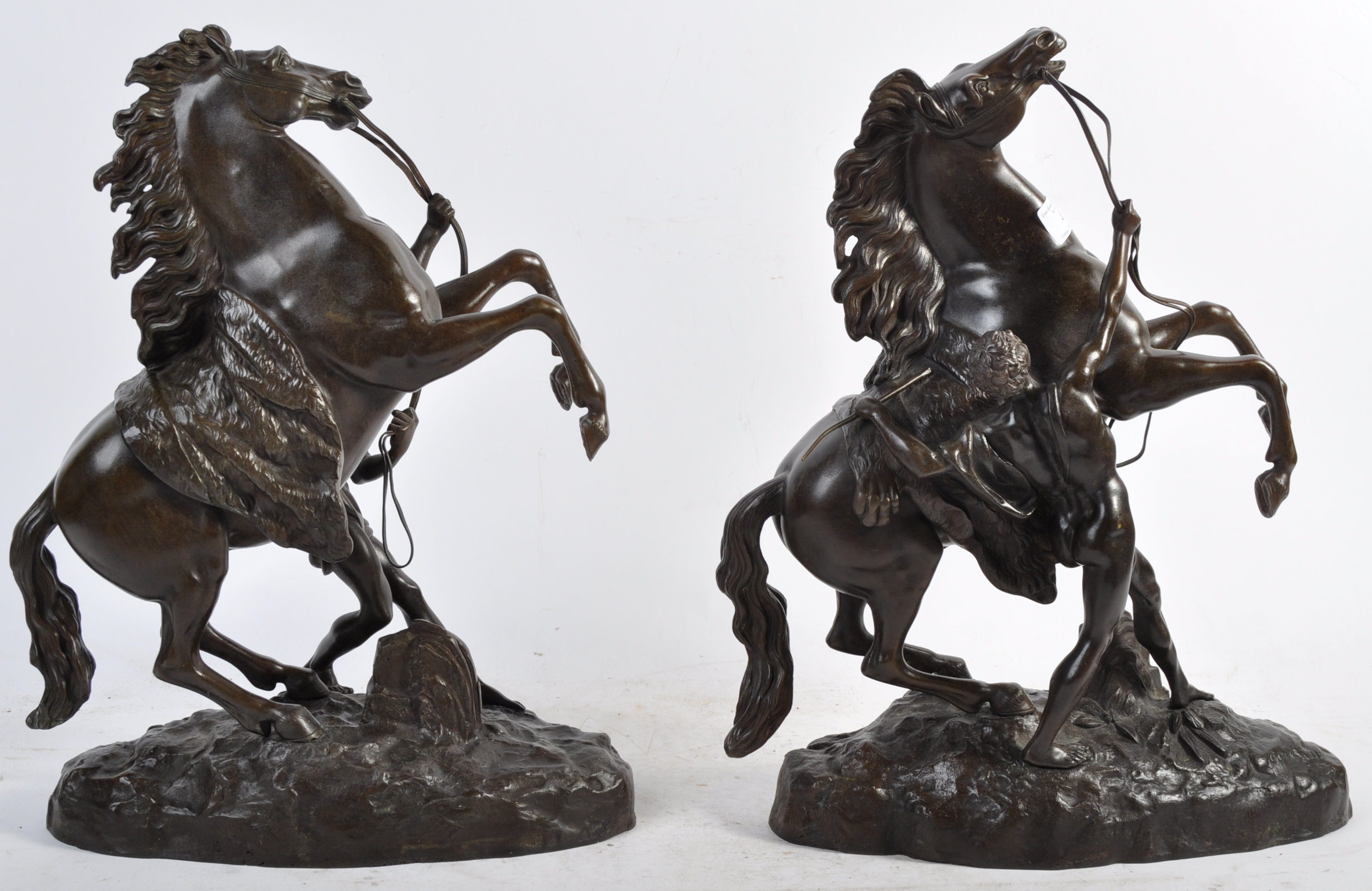 PAIR OF FRENCH ANTIQUE BRONZE MARLY HORSES AFTER C - Image 2 of 14