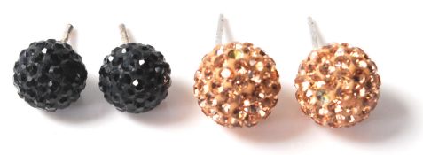 A pair of CZ and silver faceted ball earrings in r