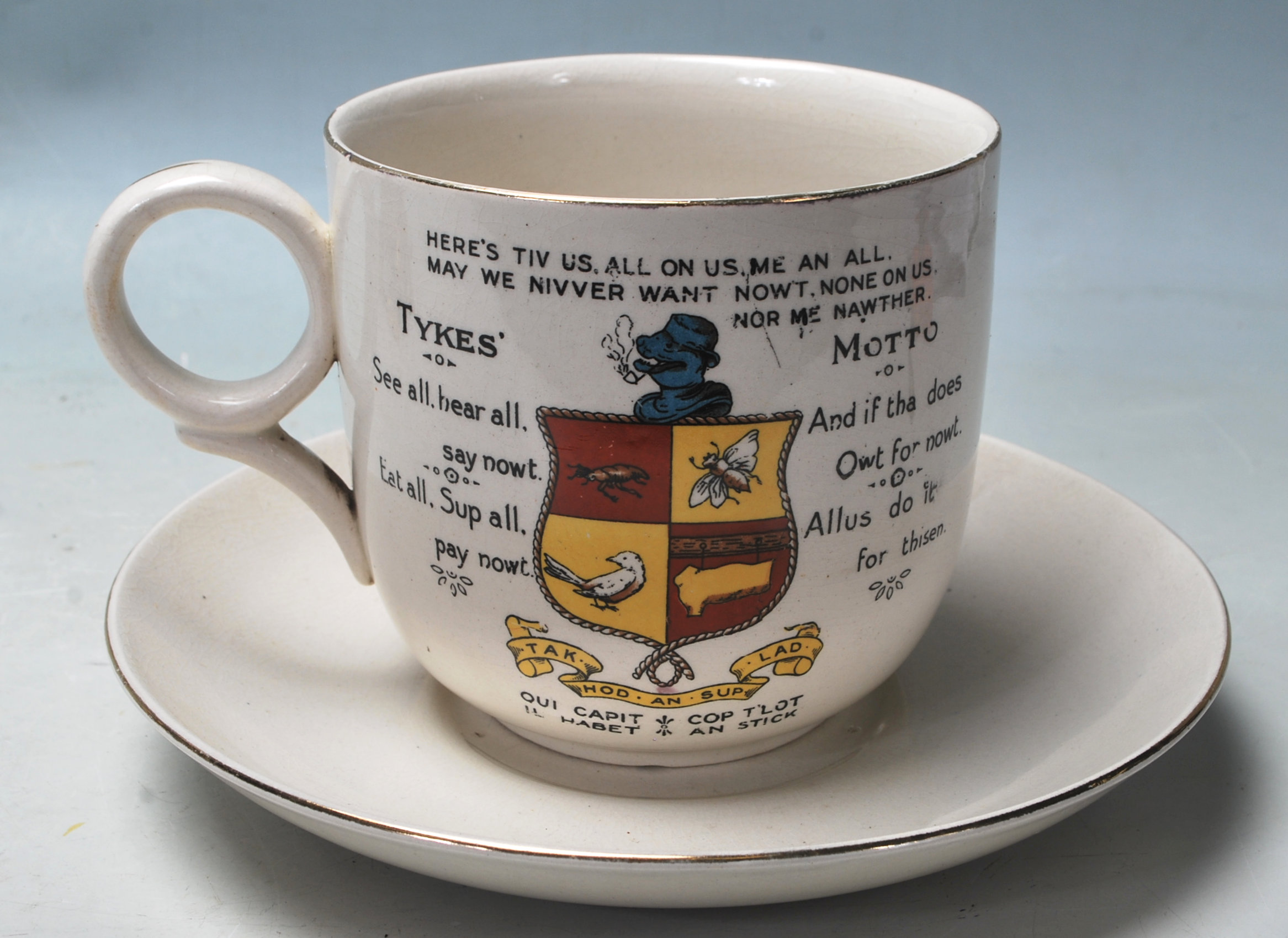 A large early 1900's Victorian Tykes Motto Teacup - Image 3 of 7