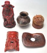 FIVE ORIENTRAL CHINESE CARVED ITEMS.