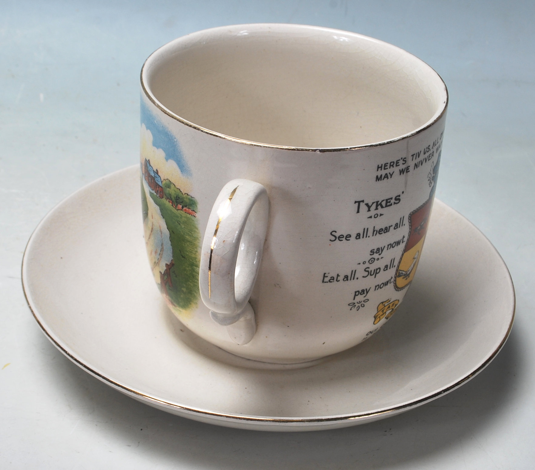 A large early 1900's Victorian Tykes Motto Teacup - Image 2 of 7