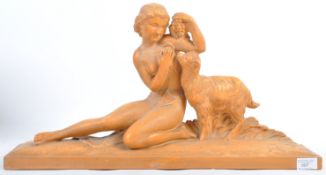 PETER WYNGARDE ESTATE - LARGE CLAY SCULPTURE OF NUDE WITH LAMB