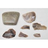 NEOLITHIC CARVED STONE AXE HEAD & OTHERS