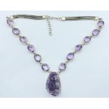 A HALLMARKED 925 SILVER & BRAZILIAN AMETHYST PENDANT NECKLACE