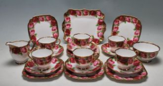 VINTAGE MID 20TH CENTURY FINE BONE CHINA COMPLETE TEA SET BY ROYAL ALBERT IN THE OLD ENGLISH ROSES