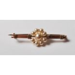 9CT GOLD AND SEED PEARL BAR BROOCH