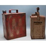 TWO MID CENTURY METAL PETROL CANS - SHELL - ESSO BLUE
