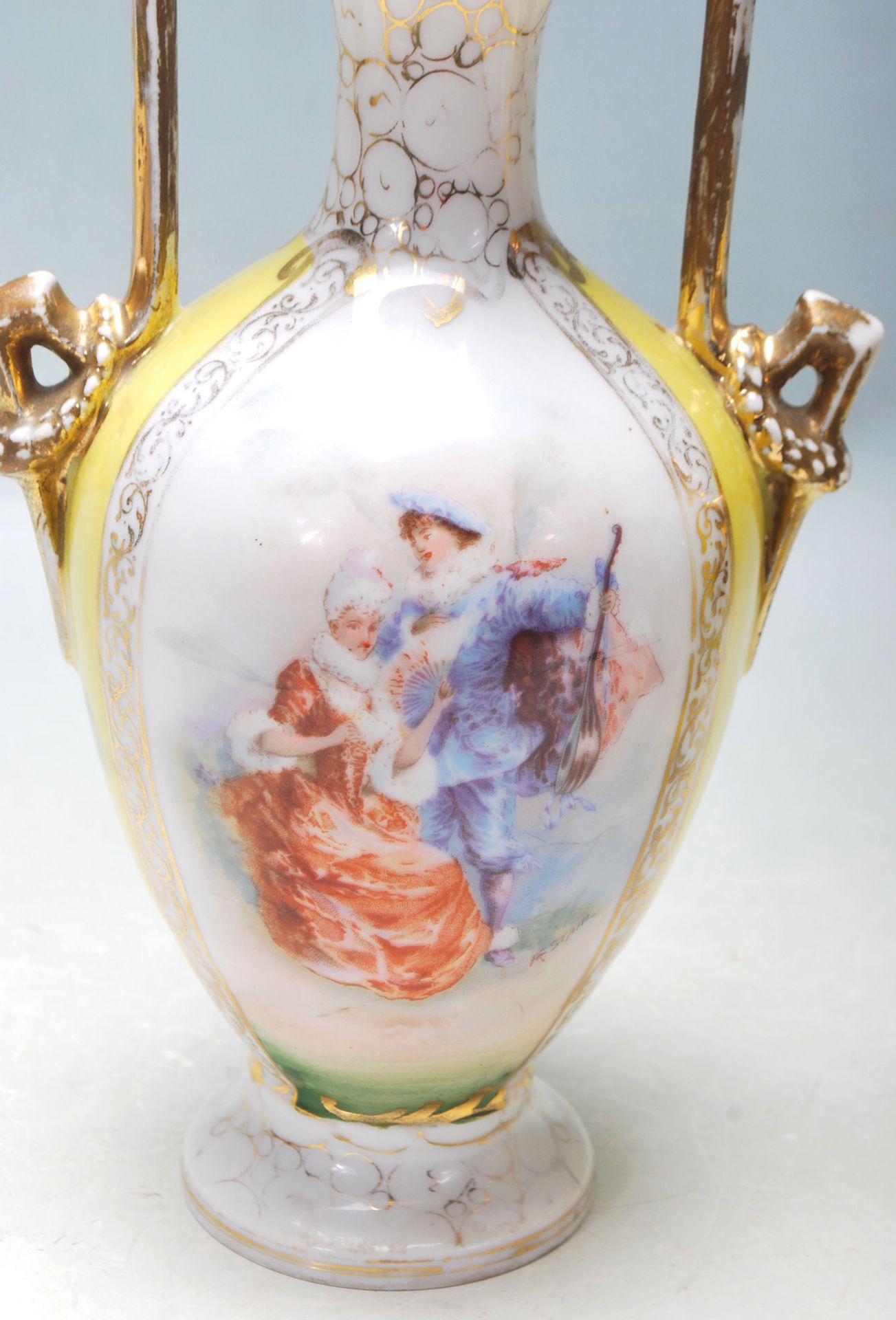 A PAIR OF GERMAN VASES BY VON SCHIERHOLZ 1900C - C.G. SCHIERHOLZ & SON - PAITED BY FR STAHL - Image 2 of 11