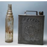 RETRO VINTAGE INDUSTRIAL SALVAGE SHELLMAX BP LTD PETROL CAN AND ESSOLUBE GLASS BOTTLE