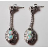 SILVER AND OPAL ART DECO STYLE EARRINGS