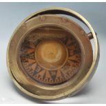 ANTIQUE EARLY 20TH CENTURY BRASS FRAMED GIMBAL MOUNTED SHIPS COMPASS