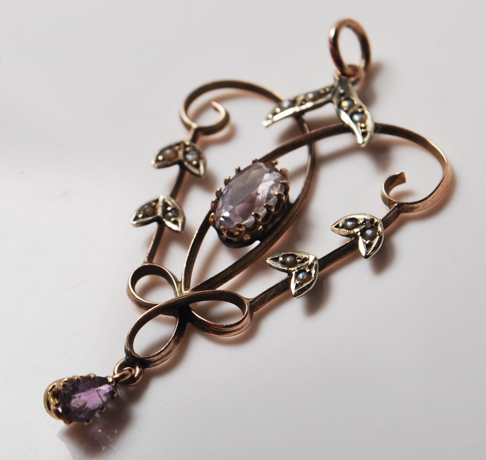 9CT GOLD VICTORIAN AMETHYST & PEARL PENDANT - Bild 2 aus 8