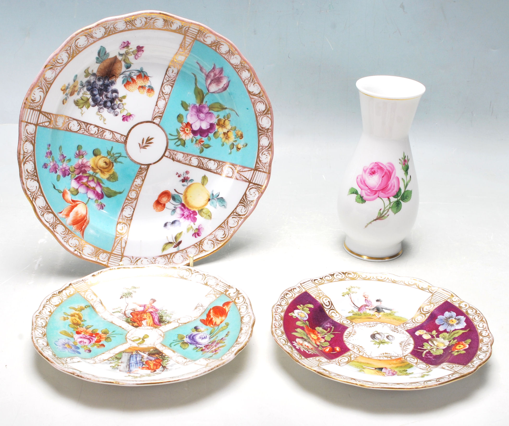 19TH CENTURY VICTORIAN MEISSEN CABINET PLATES - HAND PAINTED WITH GARDEN SCENE