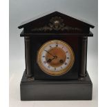 ANTIQUE 19TH CENTURY VICTORIAN BLACK MARBLE MANTLE CLOCK