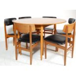 SCHREIBER - RETRO VINTAGE TEAK WOOD VENEER DROP LEAF DINING TABLE AND SIX CHAIRS