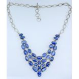 A HALLMARKED 925 SILVER & KYANITE BIB NECKLACE