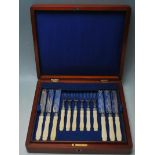 MAHOGANY CASE SILVER PLATE CNTEEN CUTLERY