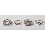 COLLECTION OF 4 SILVER SERPENT - SNAKE RINGS