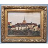 20TH CENTURY FRENCH WATERCOLOUR AND INK PAINTING DEPICTING BURGUNDY VILLAGE