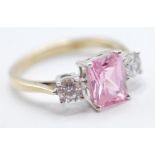 9CT GOLD PINK & COLOURLESS CZ RING
