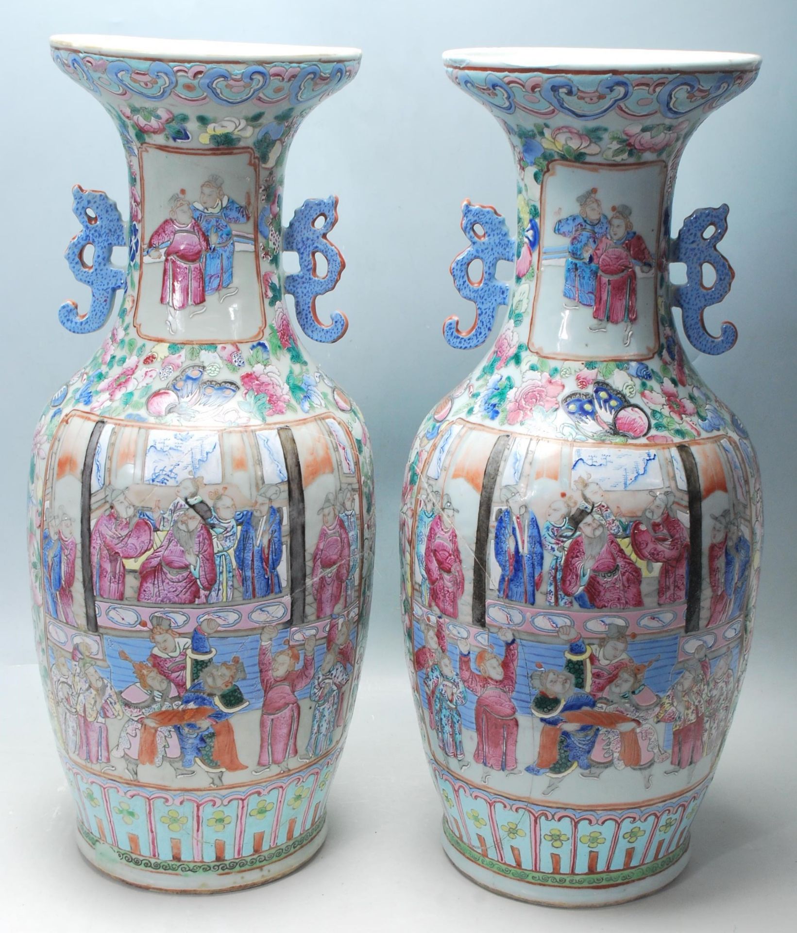 PAIR OF CHINESE ORIENTAL FAMILLE ROSE VASES