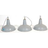 A SET OF THREE VINTAGE RETRO 20TH CENTURY FACTORY PENDANT LIGHTS