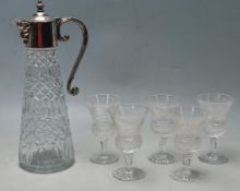 A GROUP OF FIVE EDINBURGH CRYSTAL CUT GLASSES TOGETHER WITH A WINE / CLARET JUG