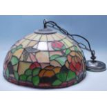 A VINTAGE RETO 20TH CENTURY TIFFANY STYLE LAMP SHADE WITH GLASS PANELS