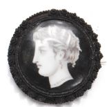 ANTIQUE WHITBY JET CAMEO BROOCH