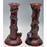 A PAIR OF ROYAL DOULTON ARCHIVES LIMITED EDITION CANDLESTICKS - OANYA SNAKE BA23 - PUNING SNAKE BA24