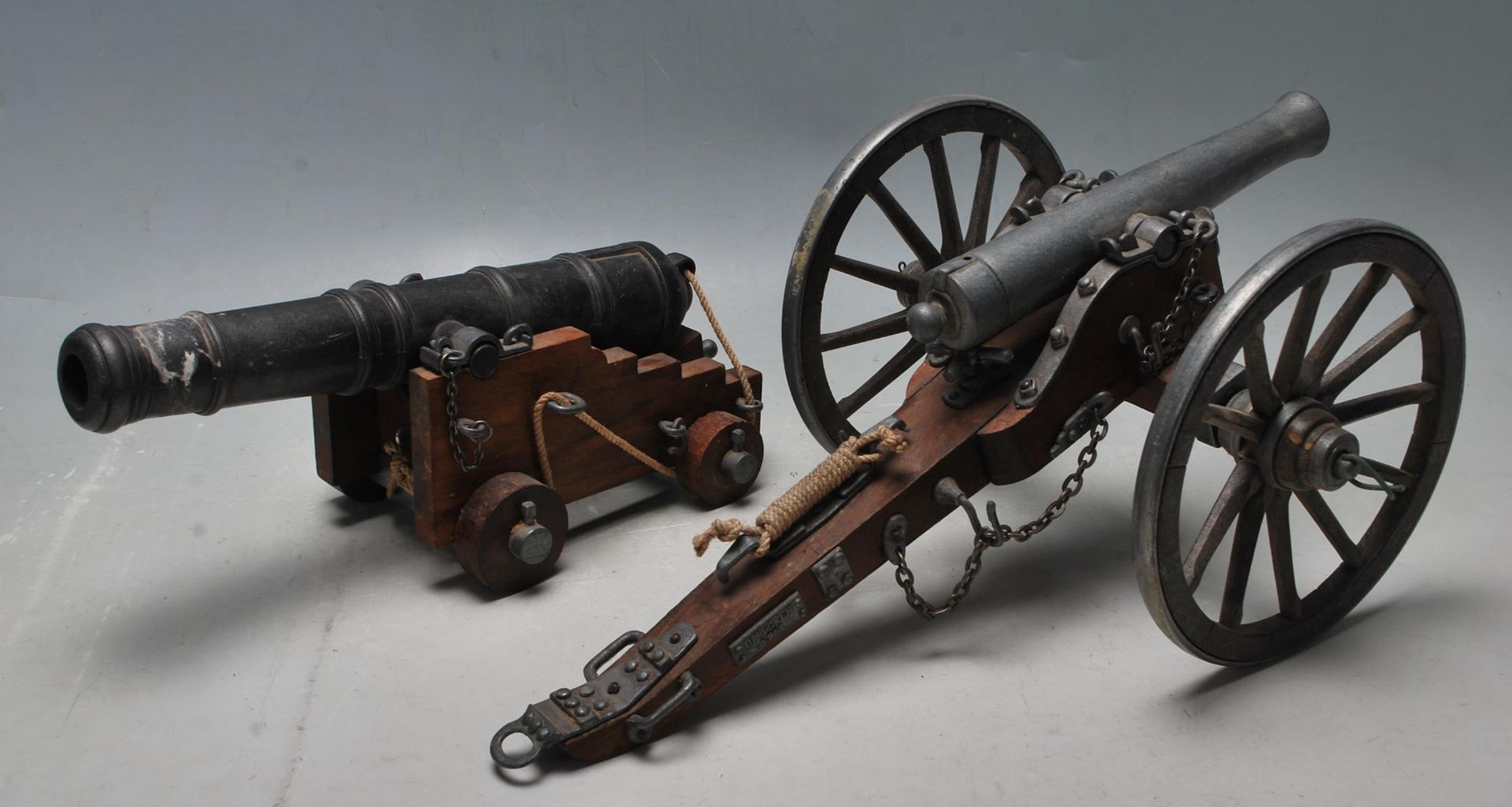 TWO VINTAGE 19TH CENTURY STYLE SCALE TOY CANNONS