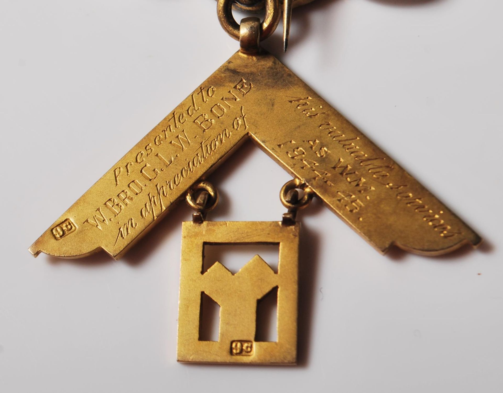 1944-45 MASONIC MEDAL STAMPED 9CT GOLD TO THE PENDENT. - Image 7 of 8