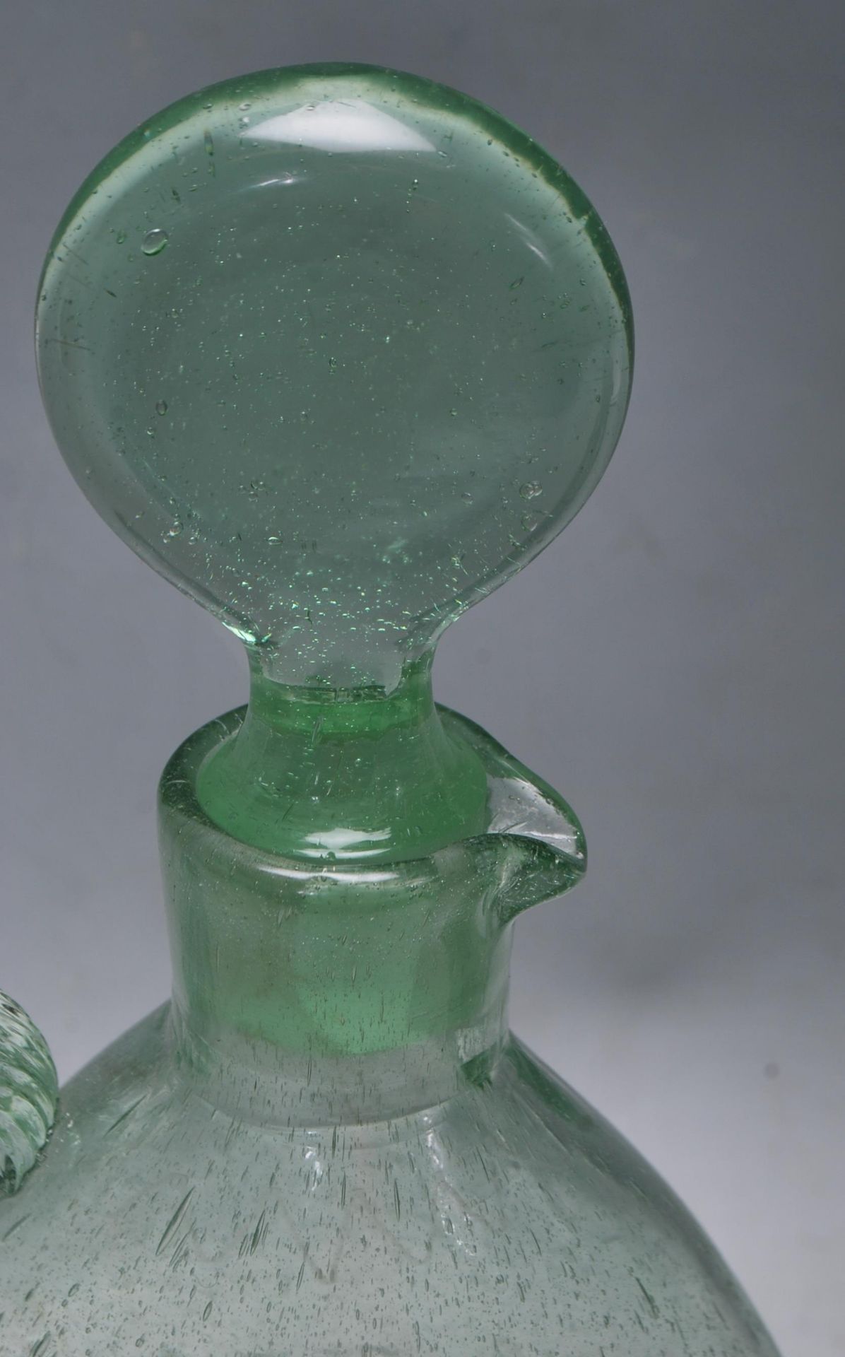 TWO 18TH CENTURY GREEN GLASS GEORGIAN DECANTERS WITH SPIRAL HANDLES - Image 5 of 5