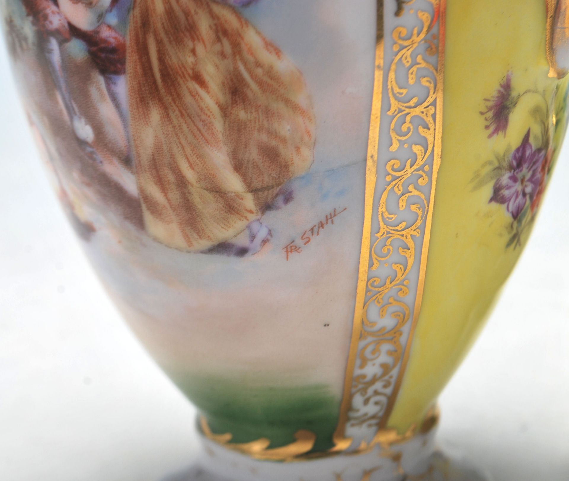 A PAIR OF GERMAN VASES BY VON SCHIERHOLZ 1900C - C.G. SCHIERHOLZ & SON - PAITED BY FR STAHL - Image 10 of 11