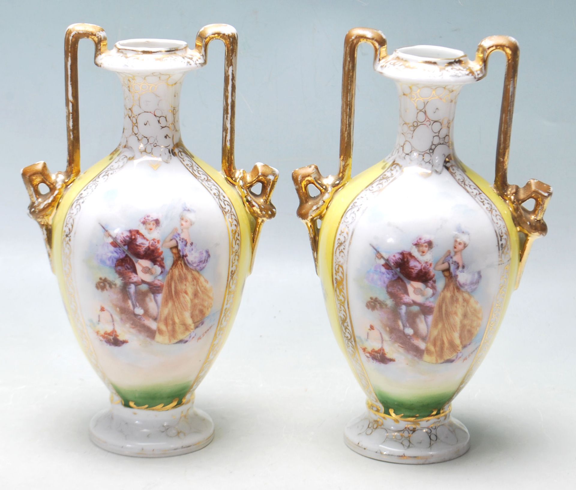 A PAIR OF GERMAN VASES BY VON SCHIERHOLZ 1900C - C.G. SCHIERHOLZ & SON - PAITED BY FR STAHL - Image 5 of 11