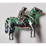 SILVER AND MARCASITE HORSE RACING BROOCH