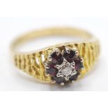 18CT GOLD RUBY & DIAMOND CLUSTER RING