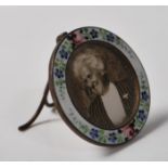 EARLY 20TH CENTURY ANTIQUE EDWARDIAN ENAMEL PHOTOGRAPH FRAME OF CIRCULAR FORM WITH FLORAL MOTIFS