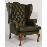 ANTIQUE STYLE GREEN LEATHER WINGBACK ARMCHAIR