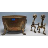 19TH CENTURY BRASS AND COPPER FIRE BUCKET - ANDIRONS