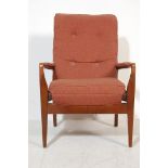 TEAK WOOD AND FAUX LEATHER EASY CHAIR