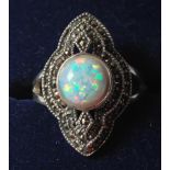 SILVER AND OPAL ART DECO STYLE RING