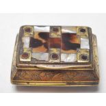 18TH CENTURY GEORGIAN BRASS MOTHER OF PEARL AND BLOND TORTOISESHELL PATCH BOX