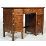 A MID 20TH CENTURY OAK DESK / PEDESTAL DESK WITH DRAWERS AND CUPBOARD.