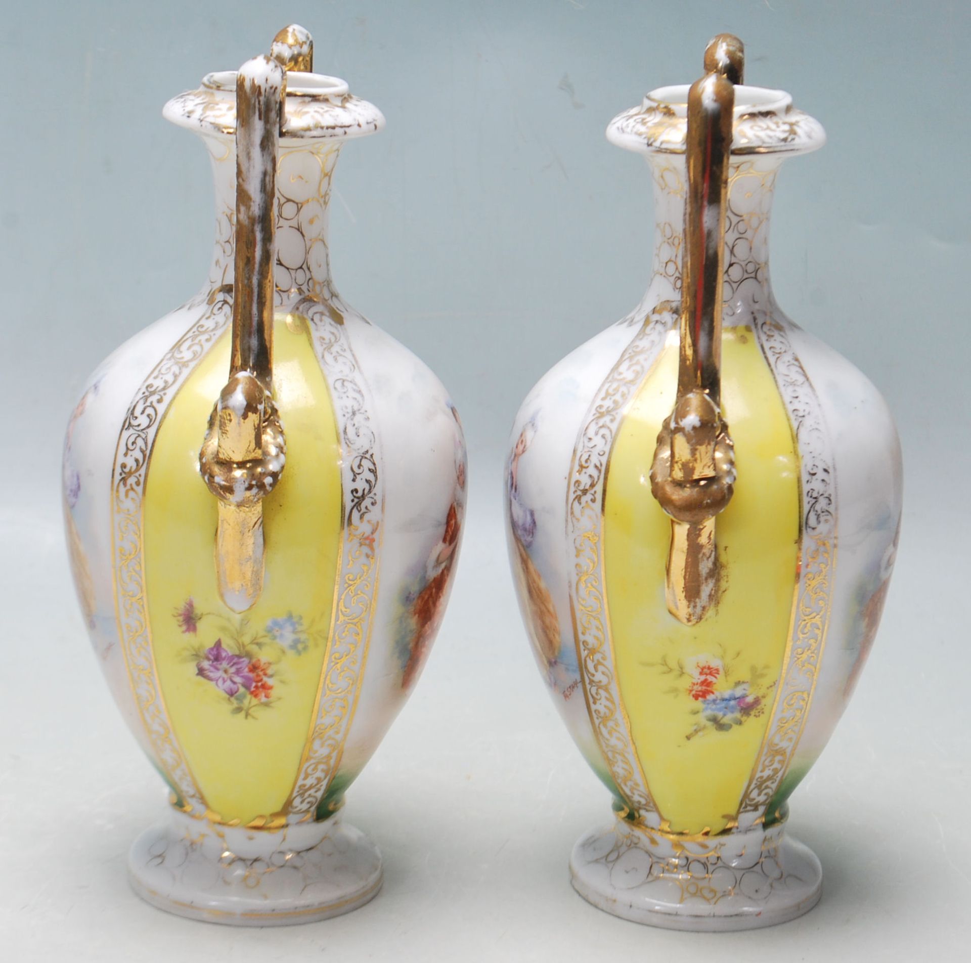 A PAIR OF GERMAN VASES BY VON SCHIERHOLZ 1900C - C.G. SCHIERHOLZ & SON - PAITED BY FR STAHL - Image 4 of 11