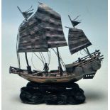 AN ANTIQUE CHINESE ORIENTAL SILVER SHIP / BOAT