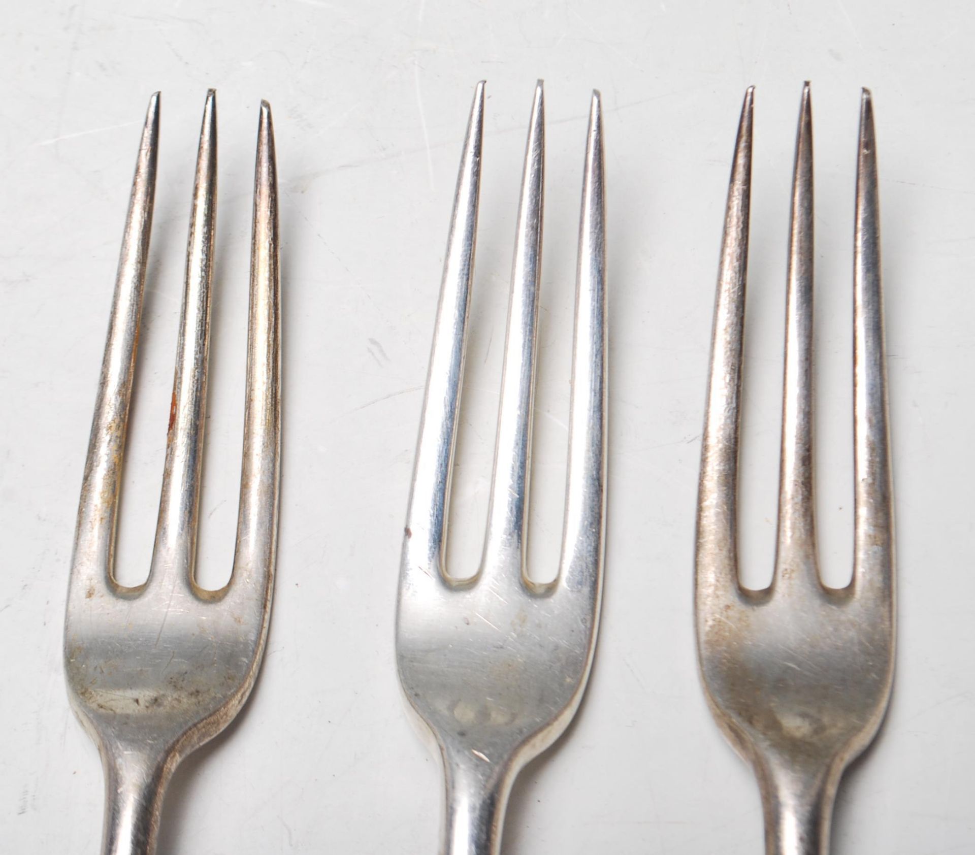 THREE VICTORIAN THREE TINE SILVER FORKS - Image 2 of 5