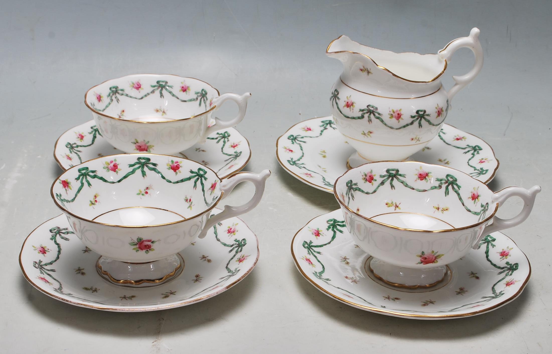 ANTIQUE COALPORT FINE BONE CHINA RIBBONS AND BOWS ROSE PART TEA SERVICE