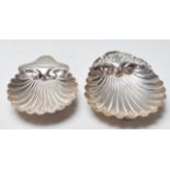 TWO 1902 SILVER HALLMARKED TRINKET DISH IN THE FORM OF A SCALLOP SHELL